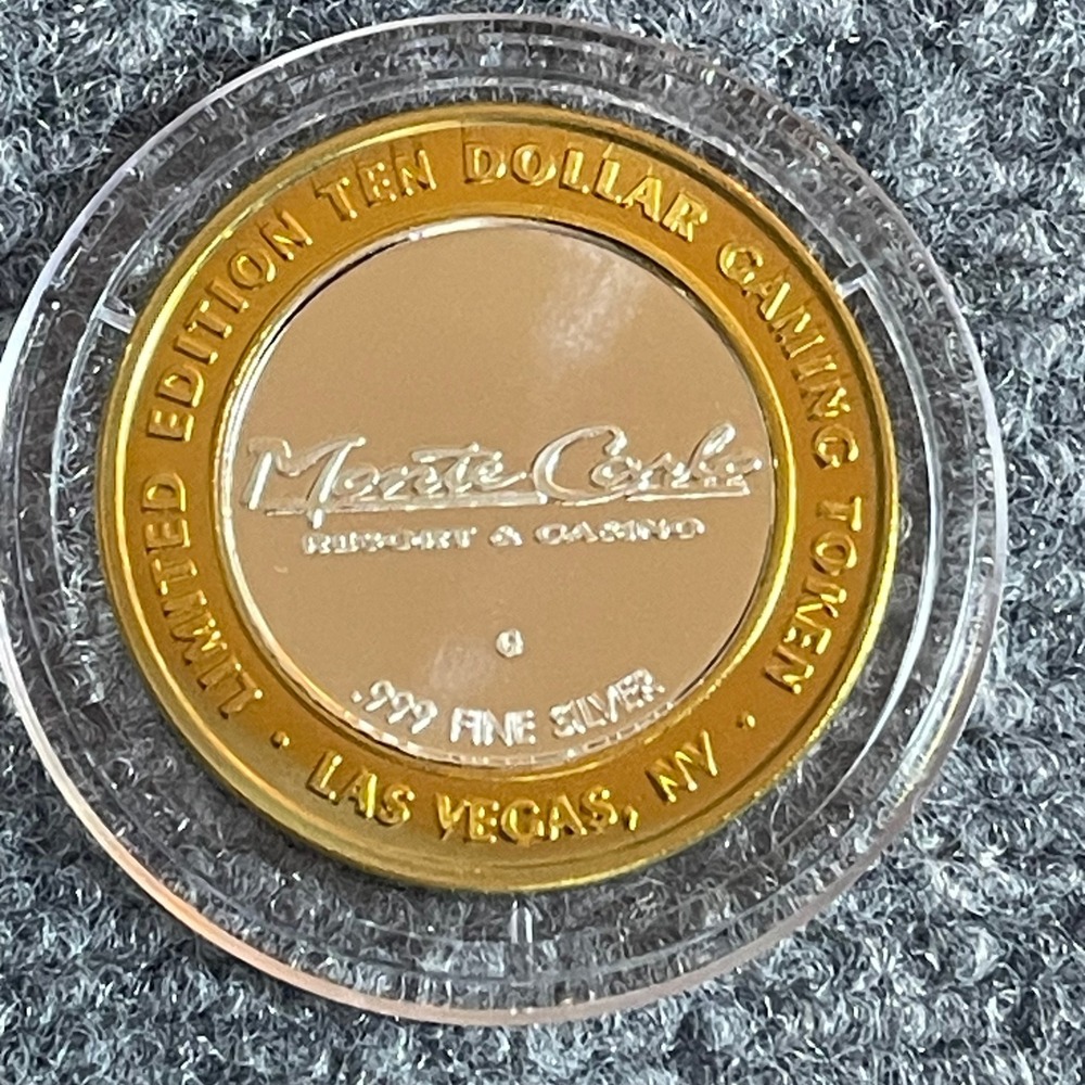 Monte Carlo Las Vegas $10 Limited Edition Gaming Token .999 Fine Silver Center